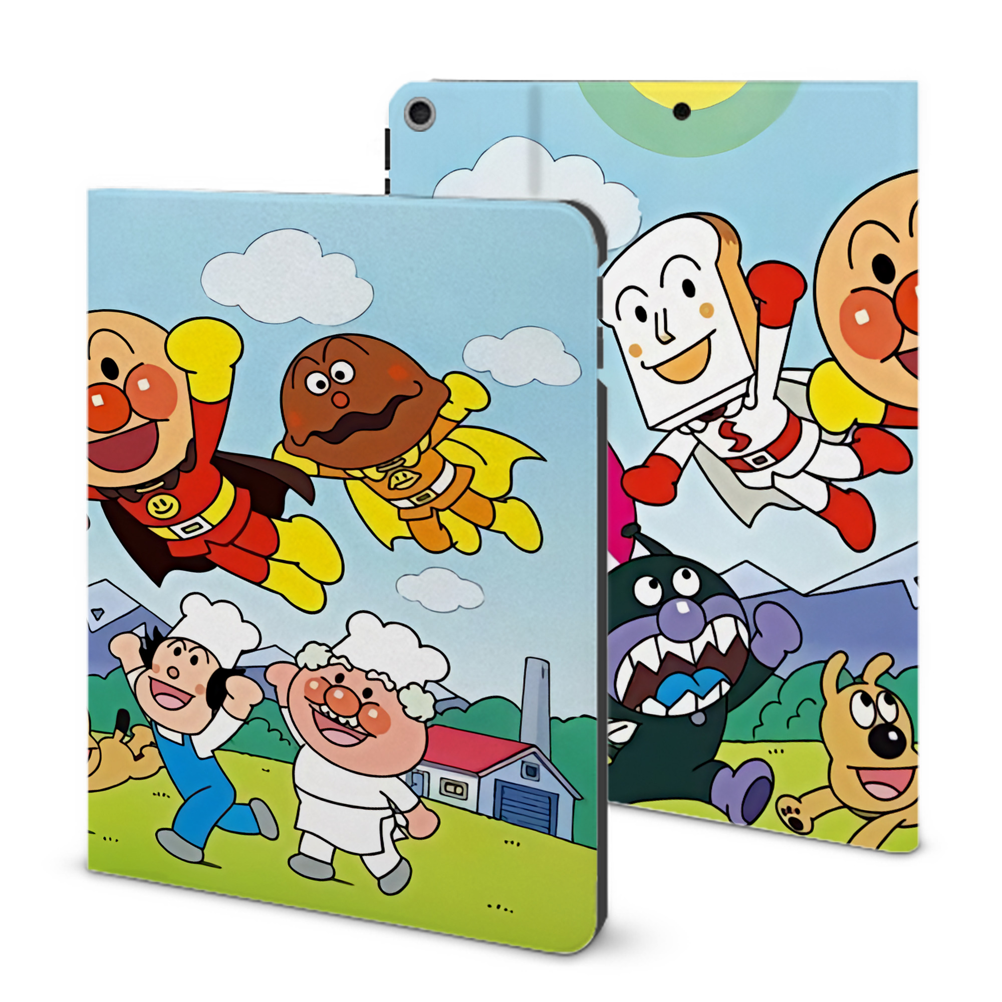 （画像用） アンパンマン Anpanman IPad ケース ブック型 PUレザー TPU 耐衝撃 軽量 薄型 ペン収納なし 全面保護 IPad 各モデル対応
